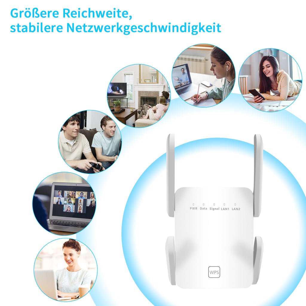 WR1200 Dual Band WiFi Extender | 2.4G & 5G Wireless Repeater | 300Mbps Signal Booster | Access Point (AP) Mode | WPS One-Touch Setup | RJ45 Port for TV/Console