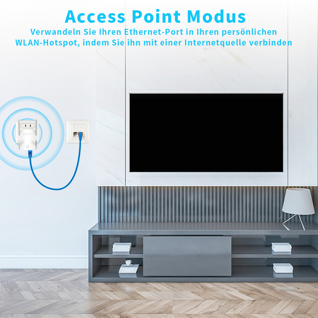 WR1200 Dual Band WiFi Extender | 2.4G & 5G Wireless Repeater | 300Mbps Signal Booster | Access Point (AP) Mode | WPS One-Touch Setup | RJ45 Port for TV/Console